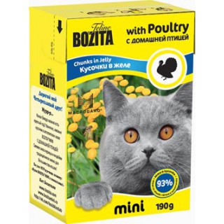 Bozita Mini для кошек, кусочки в желе, с домашней птицей (Chunks in Jelly with Poultry)