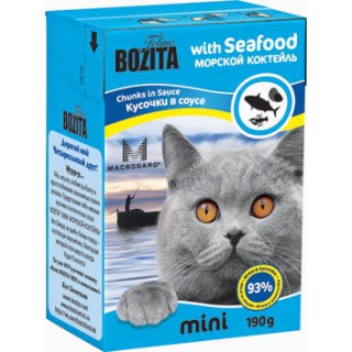 Bozita Mini для кошек, кусочки в соусе, морской коктейль (Chunks in Sauce with Seafood)